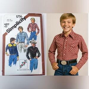 3/$20 Vintage Simplicity 5736 Teen Boy Western Shirt Sewing Pattern (Size 20)